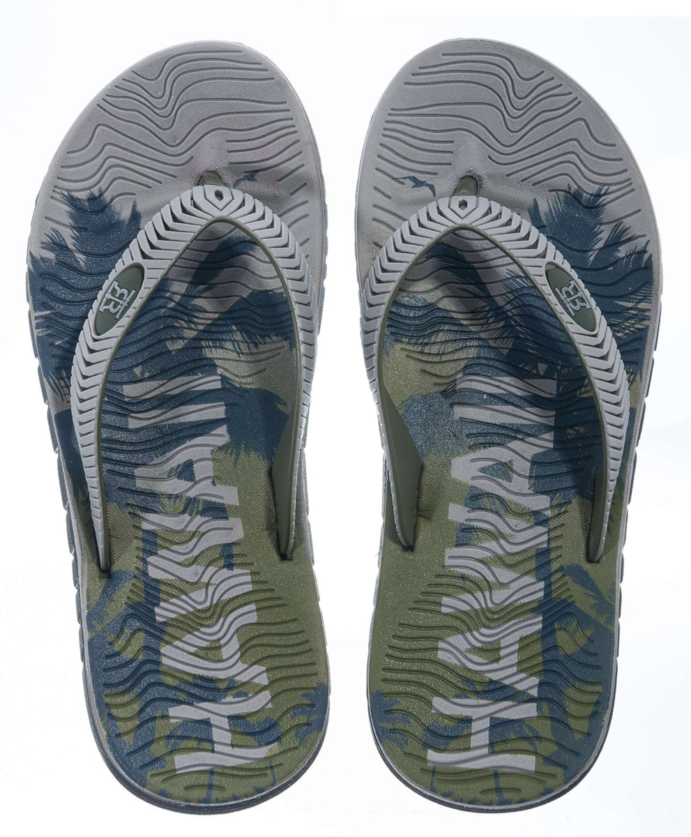 Flip into the ultimate laid back luxury with Hawaii s men s flip flops featuring a trendy palm tree design in 2 stylish shades