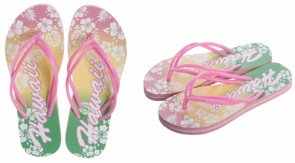 Womens Flip Flop Sandals Hibiscus Flower Design Size 9-10W