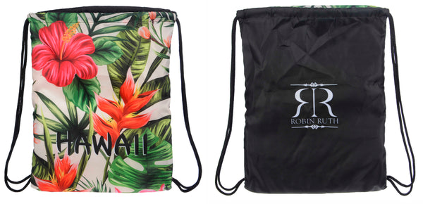 Hold 'em Tight, Island Floral Delight! Aloha Drawstring Backpack - Colors Galore with Bloomin' Hibiscus Flair