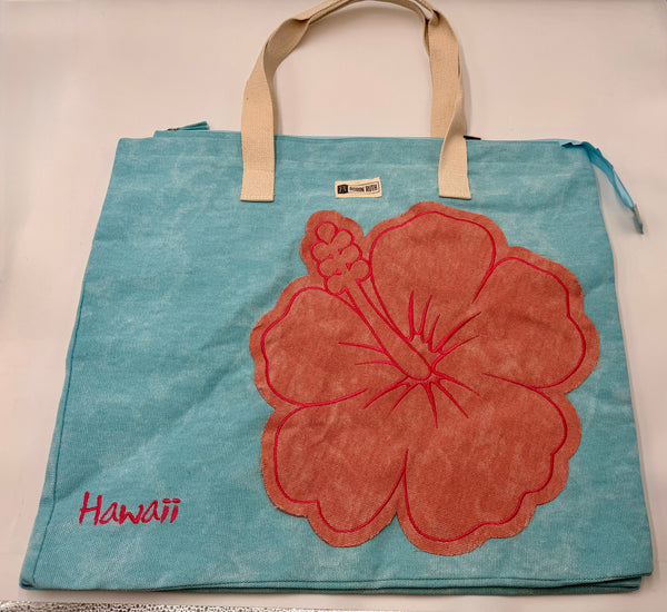 Hawaii Large Beach Tote Bag - Pink Blue