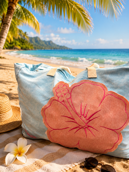 Hawaii Large Beach Tote Bag - Pink Blue