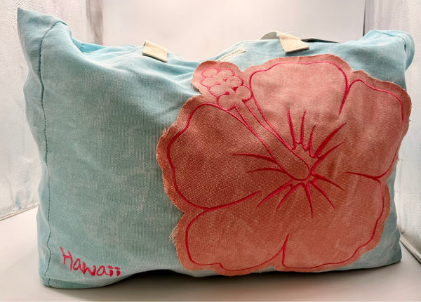 Hawaii Large Beach Tote Bag - Pink Blue