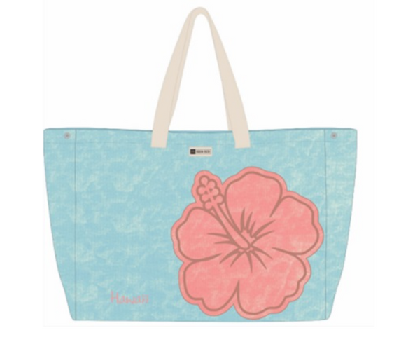 Hawaii Large Beach Tote Bag - Pink Blue