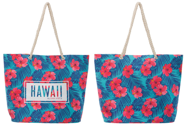 Island Blossoms: Floral Beach Tote with Rope Handle - Colors Galore