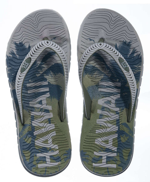 Flip into the ultimate laid-back luxury with Hawaii's men's flip flops - featuring a trendy palm tree design in 2 stylish shades.