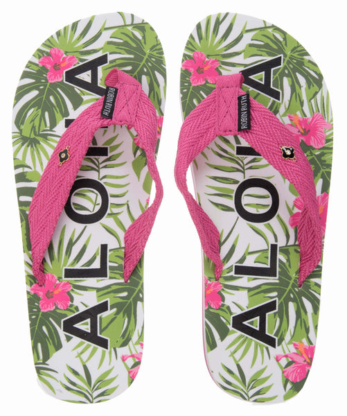 Island Bliss: Aloha Floral Delight in Every Step - Ladies' Flip Flops