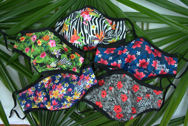 Tropical Comfort: Aloha Floral Print Athletic Face Mask in Stretch Fabric